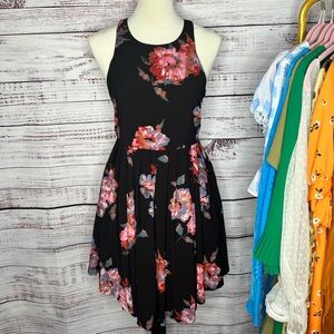 Free People dress black floral print flutterby mini skater dress Size 2